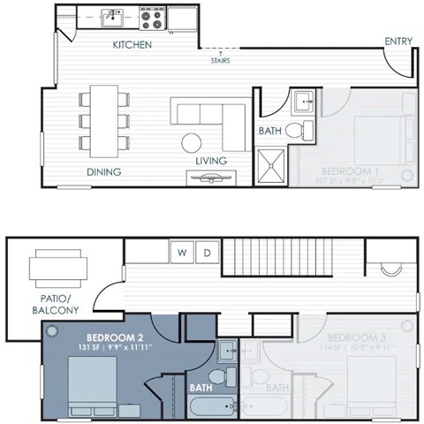 Floor plan for 1 bed, 1 bath, 131 sqft